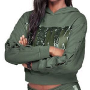 Victoria Secret Pink Army Green Crop Hoodie Size XS